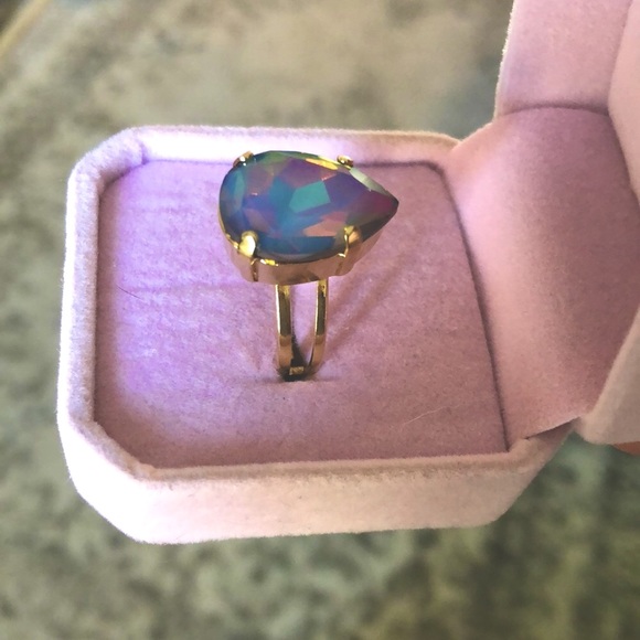 Rainbow Opal + Gold Pear Crystal Ring - Picture 10 of 12